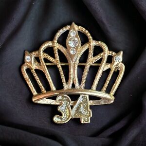 Vintage Park Lane number 34 rhinestone crown brooch